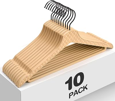 Coat Hanger Heavy Duty for Closet, 10 Pack Wood Clothes Hanger Non Slip, Thick Plastic Clothes Hangers with 360 Rotatable Hook, Standard Hangers for Shirt Pants Scraf Suit