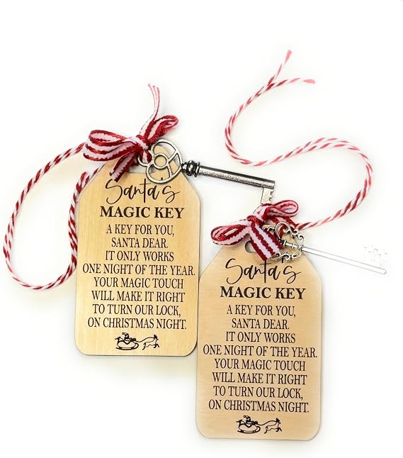 Santa's Magic Key is for Homes with No Chimney or Fireplace. Wood Ornament with a Magic Decorative Key for Kids to Leave for Santa on Christmas Eve.