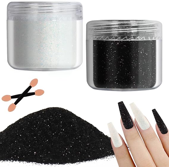 Allstarry 2 Colors Nail Glitter Dust White Black Sugar Effect Powder