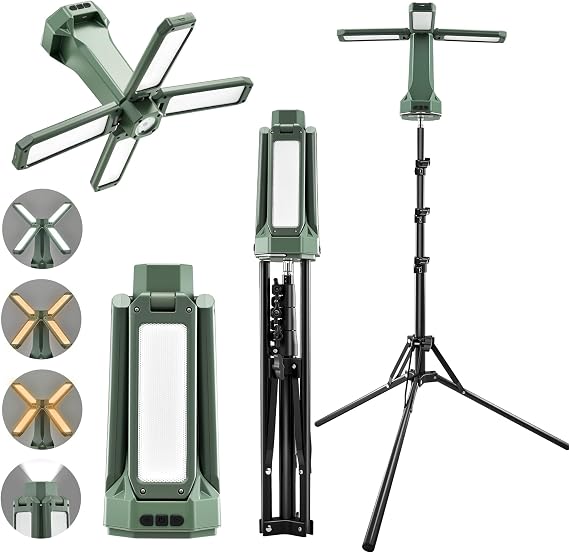 SakerNeo 20000mAh Rechargeable Camping Light with Stand,Portable Work Light | 6500Lumens 2700K-6000K Dimmable Adjustable Height camp Light with Magnetic Base for Tent, Emergency, Outdoor