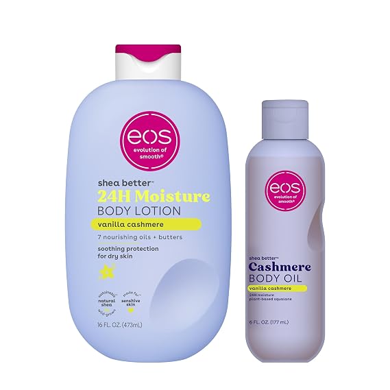 Bundle of eos Shea Better Body Lotion + Body Oil, Vanilla Cashmere, 24-Hour Moisture Skin Care, Lightweight & Non-Greasy, Natural Shea, Vegan