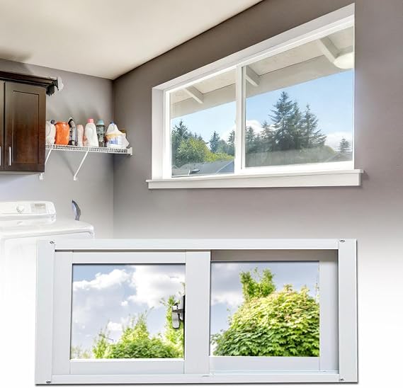 Aluminum Sliding Window for Home Windows Replacement | 35.43x15.74in Basement Window, White Finish, Easy Install, Ventilating, Replacement for Mobile Home, Basement, House