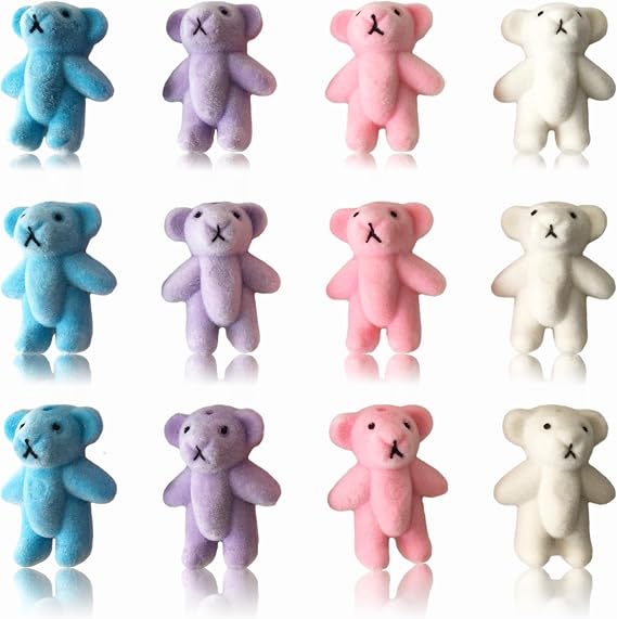 12pcs Mini Cute Standing Bear for Baby Shower Earring Keychain DIY Decoration Flocking Bear Teddy Stuffed