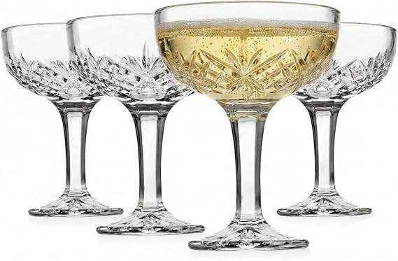 Godinger Champagne Glasses, Champagne Glass Set, Coupes Barware Glasses - Set of 4, 6oz., Dublin Crystal Collection