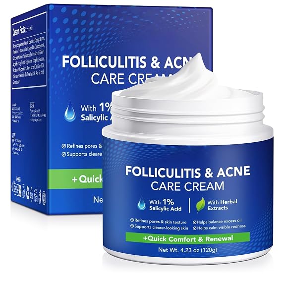 Folliculitis & Acne Treatment Cream Salicylic Acid & Herbal Extracts for Scalp, Face, Body & Back Soothes Redness, Itch & Irritated Skin-120g
