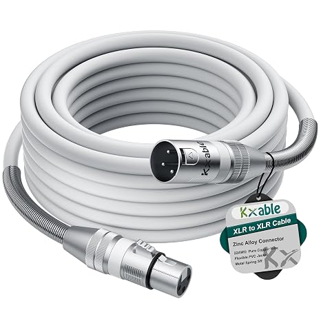 Kxable XLR Microphone Cable 20 FT, XLR Male to Female Balanced Mic Cable, 3-Pin Shielded Speaker Cord, Zinc Alloy Connectors, 22AWG Pure Copper, Metal Spring SR, Recording Studio, Podcast, White