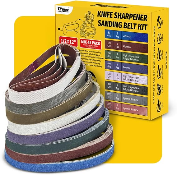 45-Piece 1/2" x 12" Knife Sharpener Sanding Belt Kit for Work Sharp Knife & Tool Sharpener (WSKTS & WSKTS-KT/Mk.1 & Mk.2) - Multiple Grits