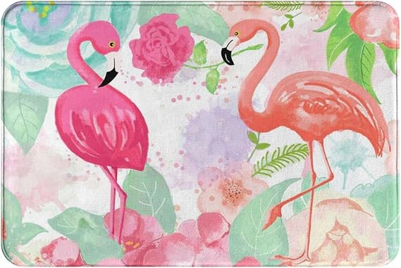 Flamingo Tropical Bath Mat Rug for Bathroom Floor Plush Mats Small Bathmats Soft Washable Non Slip Absorbent Shower Carpet Kitchen Sink Rugs Bathroom Decor Accessories