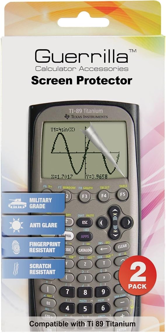 Guerrilla TI89SP Military Grade Screen Protector 2-Pack for Texas Instruments TI 89 Titanium Graphing Calculator