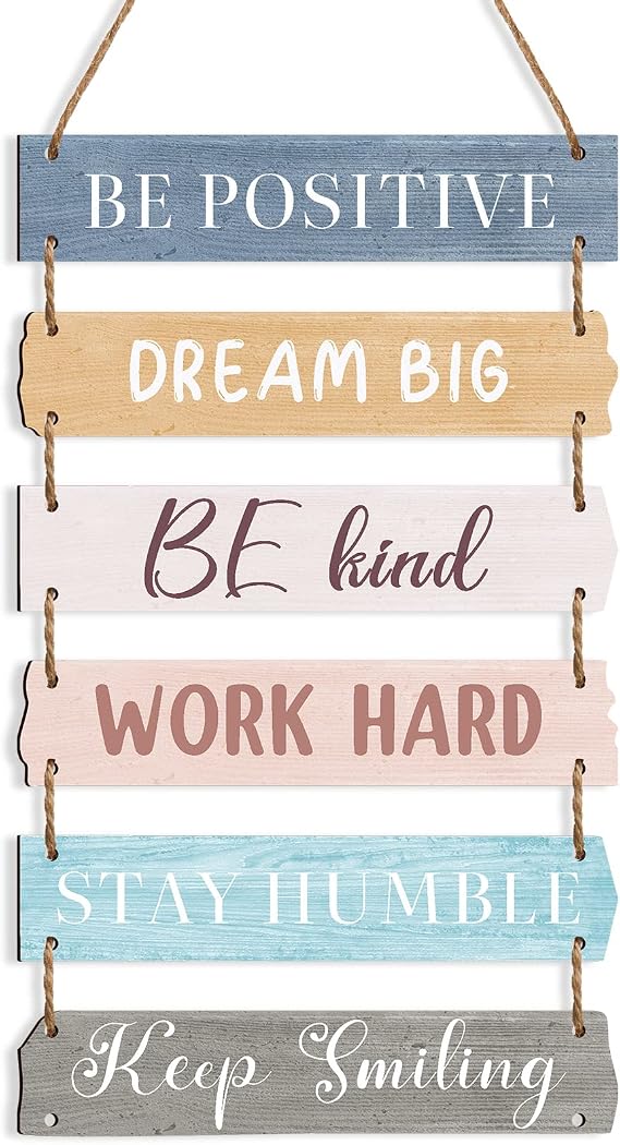 Blulu 6 Pcs Rustic Wall Hanging Plaque Sign Back to School Inspirational Wall Art Farmhouse Wooden Door Signs Positive Plaque with Quotes Motivational Quote Decor for Office Bedroom(Classic Style)