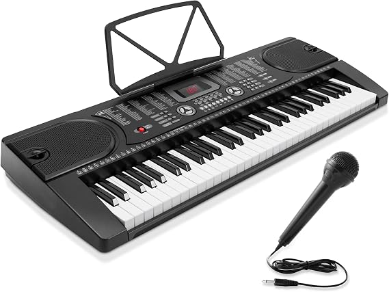 61-Key Electronic Music Keyboard Piano with LCD Display and Microphone - Portable - Black