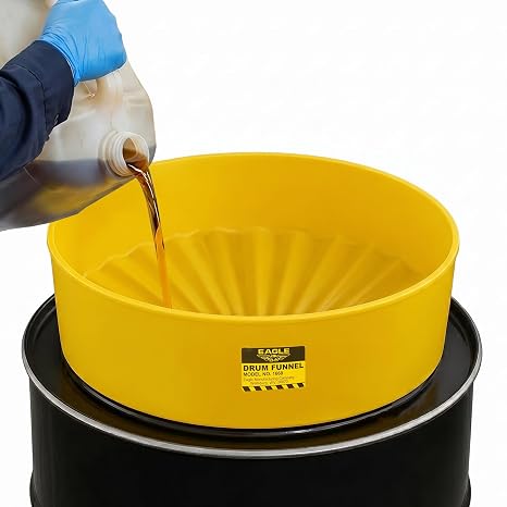 Eagle Drum Funnel for 30 and 55 Gallon Drums, Yellow | HDPE Industrial Drum Funnel, 18" Diameter, 7" Side Walls, 2" NPT Bung Spout Fit, EPA 40 CFR 265.173 Compliant, Made in USA