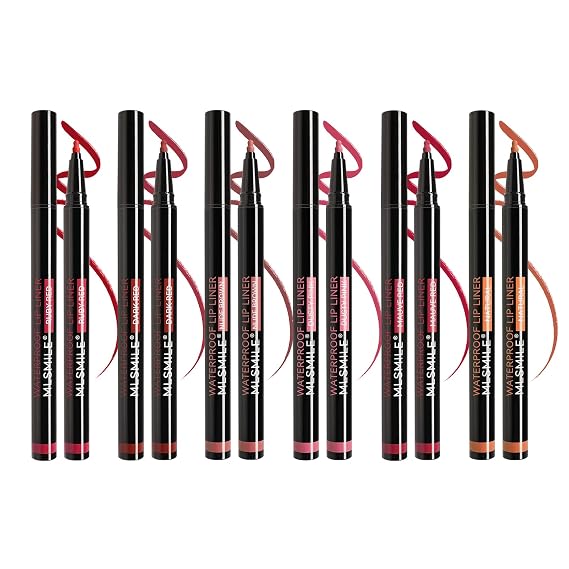 6PCS Longwear Liquid Lip Liner Stain Marker Pen,24 Hour Long Lasting Lip Liner,Waterproof Matte Lipstick Pen,Pink Red Brown Lipliner Makeup.(1#+2#+3#+4#+5#+6#)