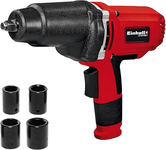 Einhell Impact Nut Crimping CC-IW 950/1 (950 W, 2,300 dev/min, max. 450 Nm torque, right/left rotation, softgrip, solid impact body, including 17, 19, 21, 22 mm bite tips) - 4259951