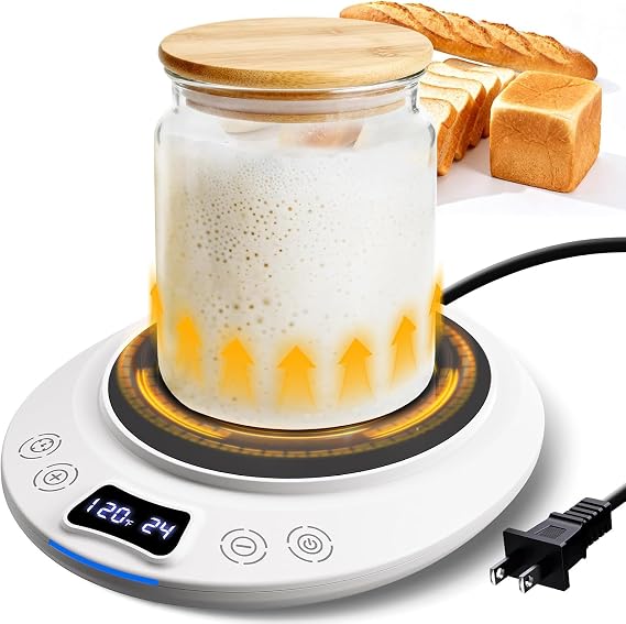 Sourdough Starter Warmer Mat, Precise 1F Thermostat Control (70-120F) Sourdough Heating Mat, Warmer for Sourdough Starter, 0-24h Timer, Auto On/Off, Memory Function