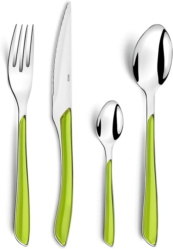 Amefa ECLAT 24 Piece Cutlery Set for 6 – Bold Green Handles – 18/0 Stainless Steel – Mirror Polished Finish – Mix & Match Coloured Cutlery – Dishwasher Safe