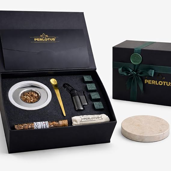 Perlotus Mermer Viski Tütsüleme Aparatı Premium Hediye Kutulu Gazsız Çakmak, Soğutma Taşları Talaş Seti BEJ