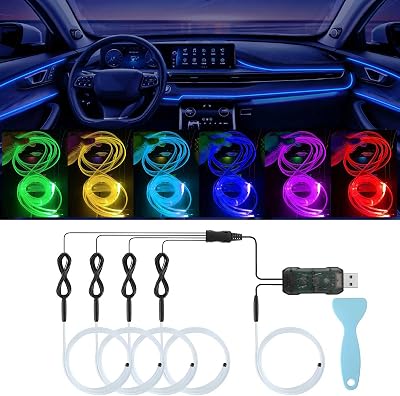 YUGUANG USB Interior Car Lights Strip, 5 in 1 RGB Car Ambient Lighting Kits 16 Million Colors Music Sync Fiber Optic Car LED Lights Interior Decorations