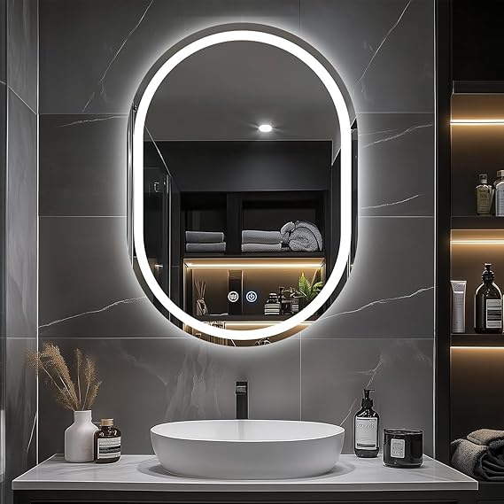 Bathroom Mirror with LED Lights 500 X 700 mm, Oval LED Bathroom Mirrors with Anti-fog, 3500K-6500K, Dimmable, Backlit Wall Mounted Mirror, IP54 Waterproof