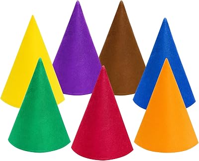 Fengek 7 Packs Christmas Gnome Hats, Felt Cone Dwarf Hats for Unisex Adults Teens Elf Hat for Halloween Party Supplies, 7 Colors