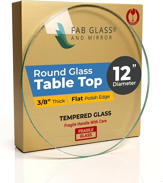 12-Inch Round Tempered Glass Table Top, 3/8 Thick, Flat Polished Edge, Durable Glass for Dining, Coffee, and Office Tables