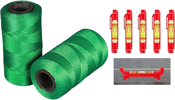Professional Nylon String Line Kit, 1000 Feet with 5 Line Level Tools, High Strength #18 Cord for Construction, Gardening, Masonry, Fishing, Green