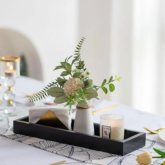 Hanobe Decorative Long Narrow Tray for Table Centerpiece, 16" Black Decor