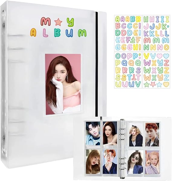 Photocard Binder A5 Kpop Photocard Holder Book, 200 Pockets Kpop Photocard Binder, Refillable A5 6 Rings Binder Kpop Photo Card Binder Photocard Album with DIY Letter Sticker (Clear B- 200 Pockets)