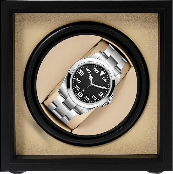 Automatic Single Watch Winder for Men Women Luxury Watches, Quiet All-Copper Motor 10dB, Anti-Magnetic, PU Leather Wood Watch Turner with USB Powered, Portable Watch Rotator for Home Travel Display