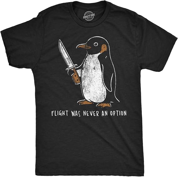 Mens Funny T Shirts FLT was Never an Option Penguin Tee | Funny T Shirts, Graphic Apparel for Men, Cool Animal Short Sleeve, Soft Cotton Blend, Novelty Tees for Guys