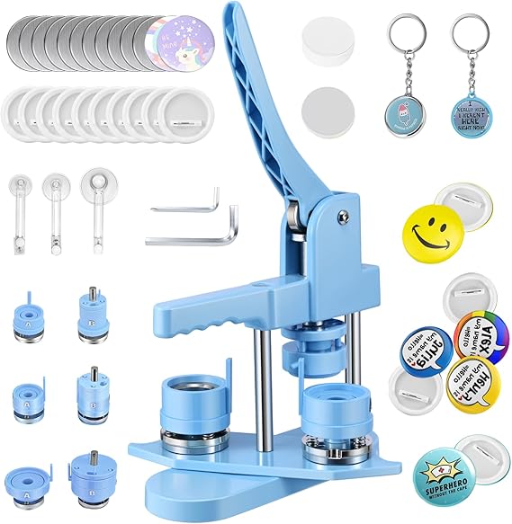 Button Maker Badge Machine Multiple Sizes 25+32+58MM DIY 300 Plastic Pin Back Button Sets, DOYFAY Badge Press Machine with 10 Bottle Opener, 10 Key Chain Suits, Molds & Round Paper Cutter
