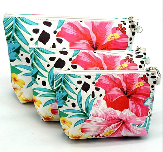 3 Pack Multifunctional Waterproof Makeup Bag Travel Toiletry Cosmetic Bags Set Purse for Women Girls (Morning Glory)