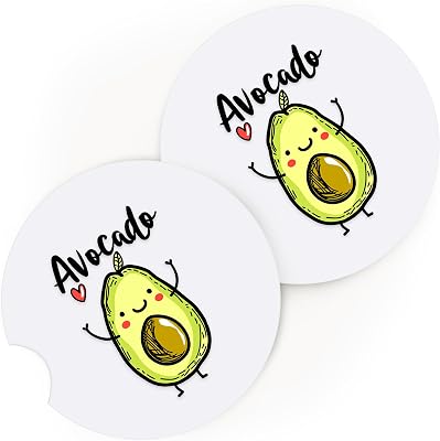 2 Pack Avocado Car Cup Holder Coaster, Cute Car Interior Accessories Drink Coaster for Women & Men, Avocado Lovers Themed Gifts Stuff Accessories Things Merchandise Items