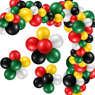 Deekin 130 Pcs Black History Month Balloons Party Decoration Juneteenth Day Garland Arch Patriotic Latex Balloons for Wedding Baby Shower Birthday Party SupplyYellow, Black, Dark Green, Red, White