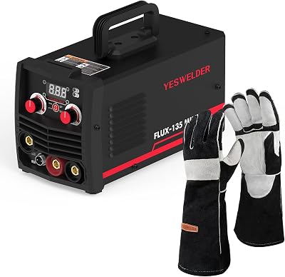 YESWELDER FLUX-135 MINI 135Amp 110V Flux Core Welder, Flux MIGLift TIGStick 3-in-1 Welding Machine & 16 Inches,932F,Leather Forge MIG Welding Gloves