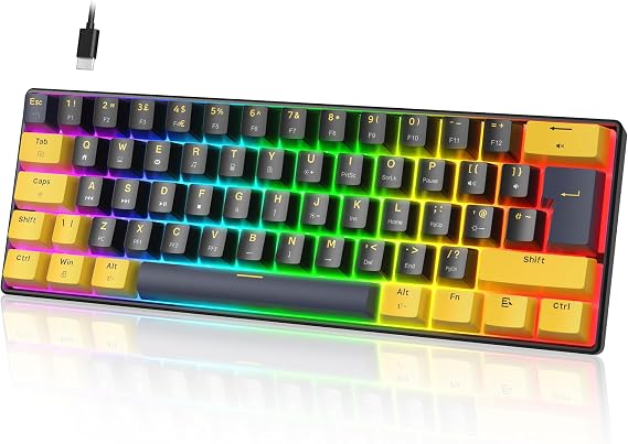 UrChoiceLtd MK21 Gaming Keyboard, 60% Percent Wired Mechanical Keyboard, 61 Keys Compact UK Layout, Hot Swappable, RGB Backlit, Anti-ghosting, Red Switch, for PC/MAC/Gamer/Office/Typist - Star Black