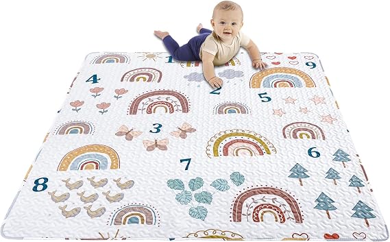 MIIMER Boho Rainbow 50 x 50 Oyun Parkı, Yıkanabilir Taşınabilir Bebek Yer Oyun Parkı, Kaymaz Katlanır Bebek Emekleme Paspasları, Yeni Yürümeye Başlayan Çocuklar İçin Karın Zaman Mat Pedi, Bebek Oyun Kalem