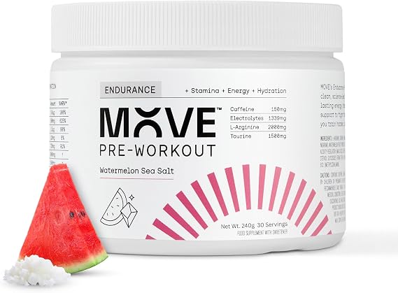 MOVE Pre-Workout Powder - Hydration & Endurance Formula for Men & Women- Preworkout Electrolytes Powder with Caffeine Vitamin C & L-Arginine -Informed Sport Certified 30 Servings Watermelon & Sea Salt