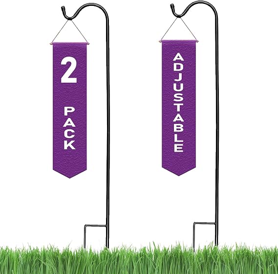 Ashman Adjustable KD Shepherd's Hooks (2 Pack), Black, Made of Premium Metal for Hanging Solar Lights, Bird Feeders, Mason Jars, Christmas Lights, Lanterns, Garden Stakes, and Wedding Decor, etc.
