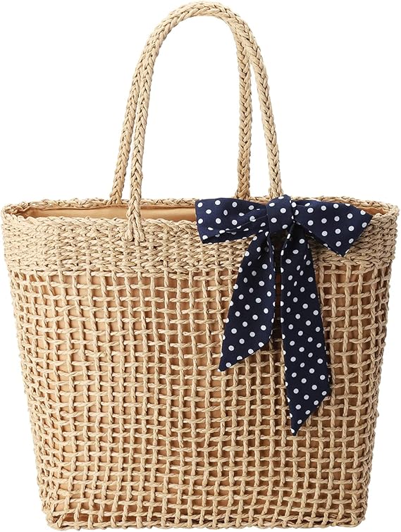 YXILEE Straw Bag for Women - Straw Summer Beach Woven Tote Bags - M Size Handmade Zipper Shoulder Bag