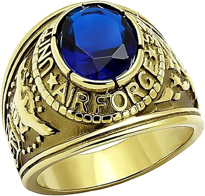 Air Force G: 5.0ct Simulated Sapphire USA Military Ring Steel n IP Gold-Tone Finish, 3254B