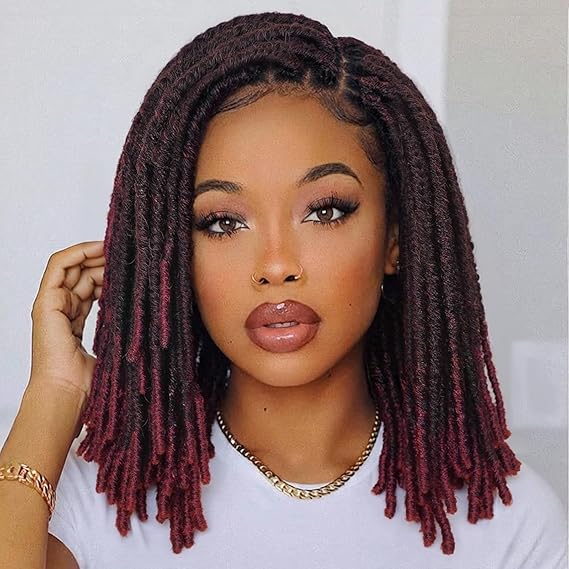 WIGNEE Full Lace Short Dreadlock Faux Locs Wig for Women and Men Free Part | Soft Double Full Lace Dreadlock Wig,High Resistant Synthetic Faux Locs Wig, Natural Look for Daily Wear 35 cm Ombre Red