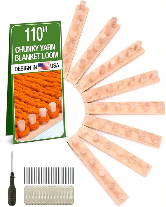 DHOEM 110" Chunky Yarn Blanket Loom, Adjustable Size Hand Knitting Kit for Adults, Beginner Friendly Weaving Tools for Chunky Yarn Blankets, Bulk Set for Craft Groups, Family & DIY Workshops