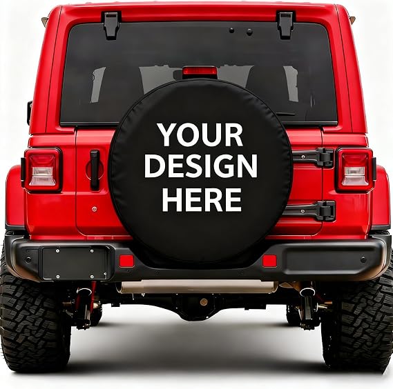 Custom Spare Tire Cover-PVC Leather, Durable Personlized Tire Cover with Your Logo Photo Design Text, Wheel Cover with Backup Camera Hole, Heavy Duty,Wrangler, Fits Jeep, SUV, RV, Trailer (15inch)