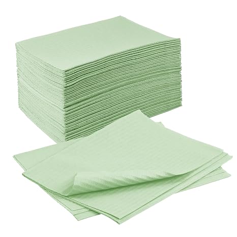 Dental Bibs - 500 Pack Adult Disposable Bibs for Dentist, Tattooing - 13 x 18 Black - 3-Ply Waterproof Medical Sheets for Piercing, Tattoo Table Station, Nail Techs Green