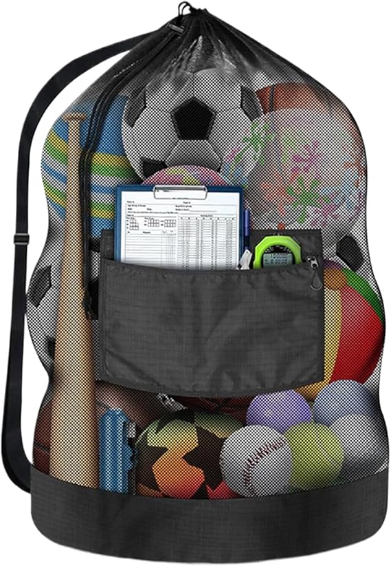 Ball Bags Mesh Heavy Duty Large Capacity Drawstring Mesh Bag | Basketball Equipment Accessories for Football Volleyball Gym Cloth School Training