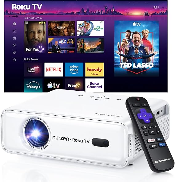 Aurzen Roku TV D1R Smart Portable Outdoor Projector with WiFi and Bluetooth