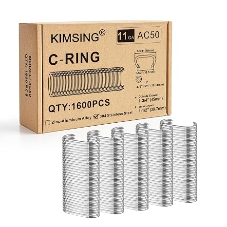 KIMSING 11 Gauge 304 Stainless Steel Hog Ring Staples, 1-3/4" (45mm) Crown