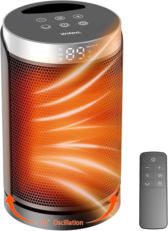 Space Heaters for Indoor Use with Remote Control, Three Modes (700W/1000W/1500W), 70° Oscillation, 12 Hour Timer, Compact Heater for Bedroom and Home