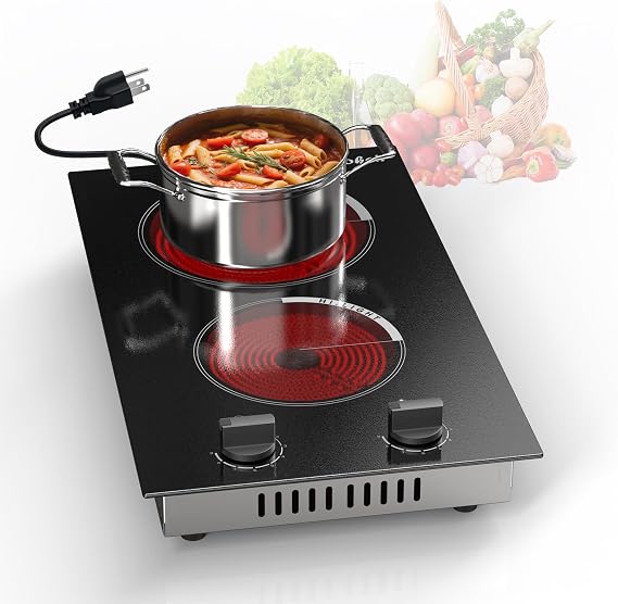2 Burner Electric Cooktop 110V Plug in Knob Control